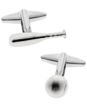 Load image into Gallery viewer, Sutton Silver-Tone Baseball and Bat Cufflinks