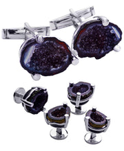 Load image into Gallery viewer, Sutton Sterling Silver Geode Cufflink and Tuxedo Button Set