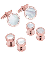 Load image into Gallery viewer, Sutton Rose Gold-Tone Mother of Pearl Cufflink and Tuxedo Button Set