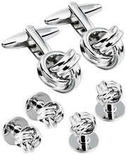 Load image into Gallery viewer, Sutton Silver-Tone Knot Cufflink and Tuxedo Button Set