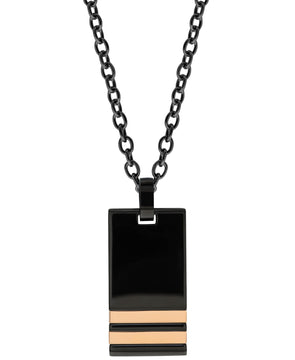 Sutton Stainless Steel Black Pendant Necklace With Double Rose Gold Stripe