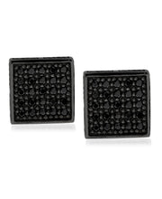 Load image into Gallery viewer, Men&#39;s Ruthenium Plated Sterling Silver Black CZ Square Stud Earrings