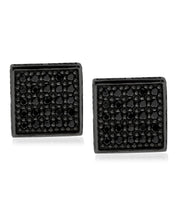 Load image into Gallery viewer, Men's Ruthenium Plated Sterling Silver Black CZ Square Stud Earrings