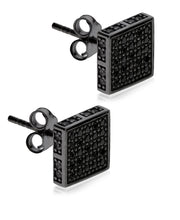 Load image into Gallery viewer, Men&#39;s Ruthenium Plated Sterling Silver Black CZ Square Stud Earrings