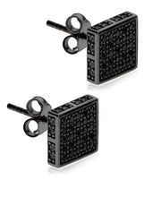 Load image into Gallery viewer, Men's Ruthenium Plated Sterling Silver Black CZ Square Stud Earrings