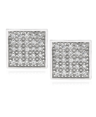 Men's Sterling Silver Crystal CZ Square Stud Earrings