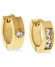 Load image into Gallery viewer, Men's Gold-Tone Stainless Steel & Cubic Zirconia Mismatch Hoop Earring