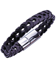 Load image into Gallery viewer, Sutton Stainless Steel Open-Weave Braided Leather Bracelet