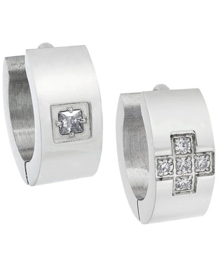 Sutton Stainless Steel and Cubic Zirconia Huggie Earring Set
