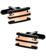 Load image into Gallery viewer, Sutton Stainless Steel Black and Rose Gold Cufflinks
