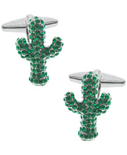 Load image into Gallery viewer, Sutton Silver-Tone Cubic Zirconia Cactus Cufflinks