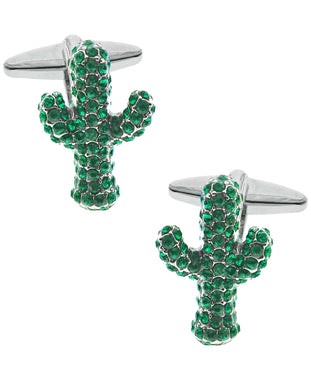 Sutton Silver-Tone Cubic Zirconia Cactus Cufflinks