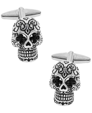 Sutton Silver-Tone Cubic Zirconia Sugar Skull Cufflinks