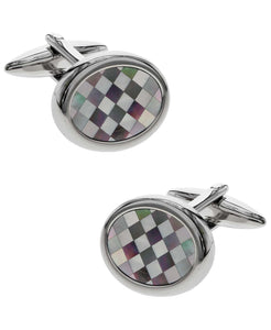 Sutton Silver-Tone Checkered Mother of Pearl Cufflinks