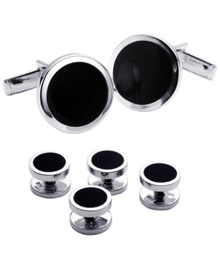 Sutton Sterling Silver Onyx Cufflink and Tuxedo Button Set