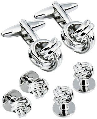 Sutton Silver-Tone Knot Cufflink and Tuxedo Button Set