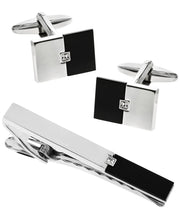 Load image into Gallery viewer, Sutton Stainless Steel and Black Cufflinks and Tie Clip Set