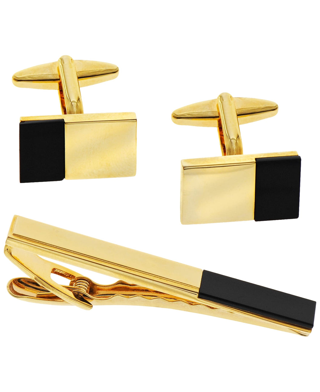 Sutton Gold-Tone Stainless Steel and Black Cufflinks and Tie Clip Set