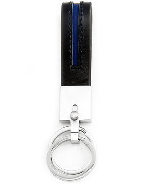 Sutton Stainless Steel Stripe Leather Double Key Ring