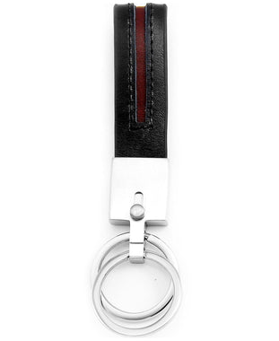 Sutton Stainless Steel Stripe Leather Double Key Ring