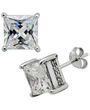 Load image into Gallery viewer, Sutton Sterling Silver Square Stud Earrings with Cubic Zirconia Trim