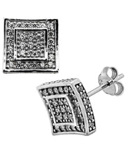 Load image into Gallery viewer, Sutton Sterling Silver Cubic Zirconia Double Squares Stud Earrings
