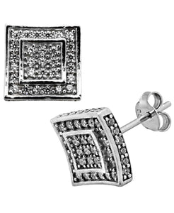 Sutton Sterling Silver Cubic Zirconia Double Squares Stud Earrings