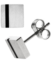 Load image into Gallery viewer, Sutton Stainless Steel Black Striped Square Stud Earrings