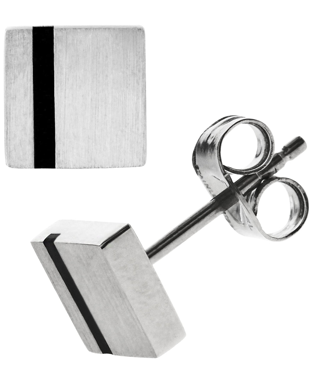 Sutton Stainless Steel Black Striped Square Stud Earrings