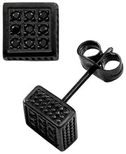 Load image into Gallery viewer, Sutton Stainless Steel Black Cubic Zirconia Square Stud Earrings