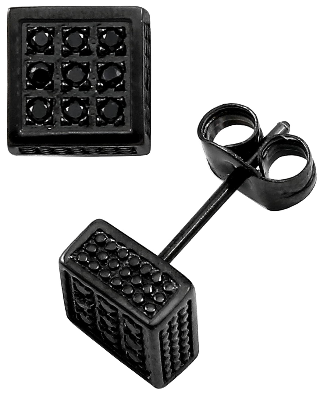 Sutton Stainless Steel Black Cubic Zirconia Square Stud Earrings