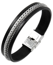Load image into Gallery viewer, Sutton Stainless Steel Leather Bracelet with Chain Detail