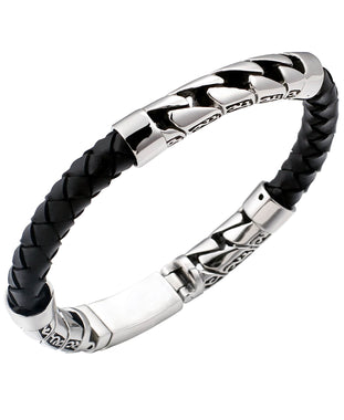 Sutton Stainless Steel Filigree and Braided Leather Bracelet