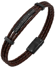 Load image into Gallery viewer, Sutton Stainless Steel And Braided Leather Bracelet With Cubic Zirconia Stations