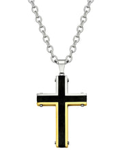 Load image into Gallery viewer, Sutton Stainless Steel Tri-Tone Cross Pendant Necklace