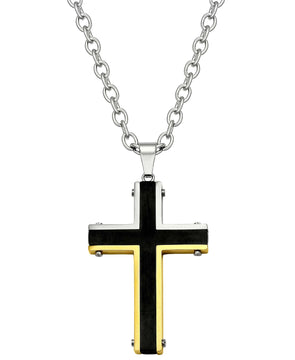 Sutton Stainless Steel Tri-Tone Cross Pendant Necklace
