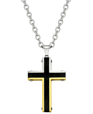 Sutton Stainless Steel Tri-Tone Cross Pendant Necklace