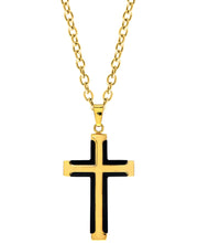 Load image into Gallery viewer, Sutton Carbon Fiber and Gold-Tone Stainless Steel Cross Pendant Necklace