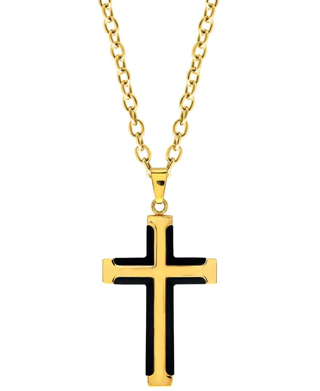 Sutton Carbon Fiber and Gold-Tone Stainless Steel Cross Pendant Necklace