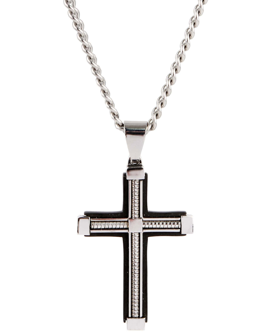 Sutton Stainless Steel Cable Cross Pendant Necklace