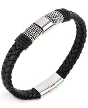 Load image into Gallery viewer, Sutton Stainless Steel Braided Leather Station Bracelet