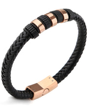 Load image into Gallery viewer, Sutton Two-Tone Stainless Steel Braided Leather Station Bracelet