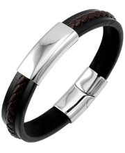 Load image into Gallery viewer, Sutton Stainless Steel Two-Tone Leather Bracelet With Braided Stripe Detail