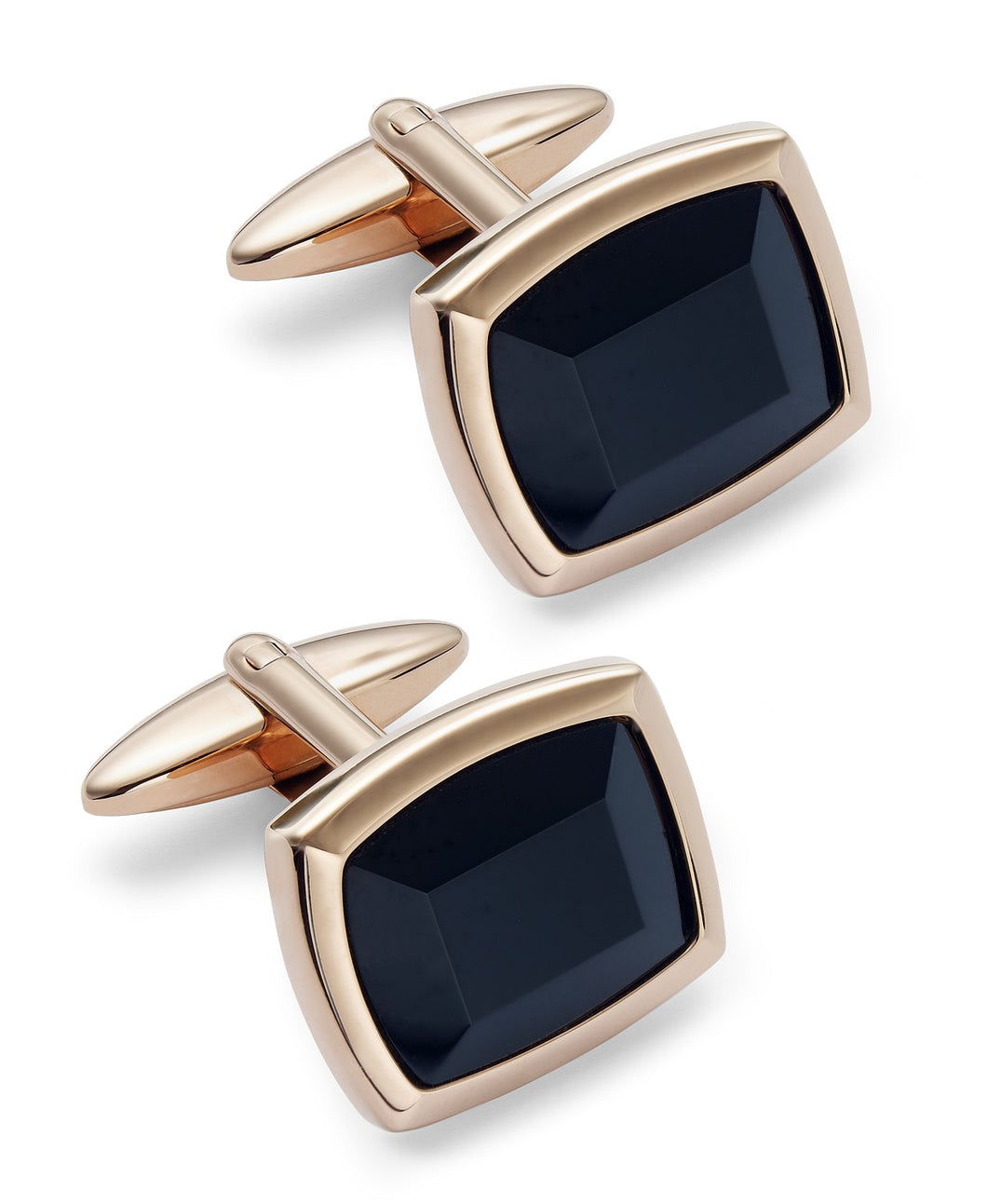 Sutton by Men's Rose Gold-Tone Stainless Steel and Jet Stone Cuff Links