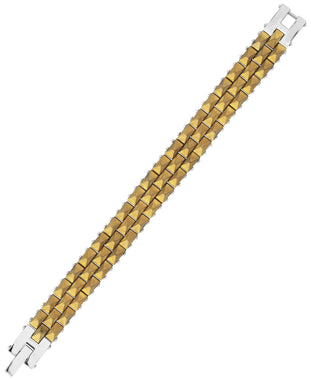 Sutton Stainless Steel Gold-Tone Three Row Studded Link Bracelet