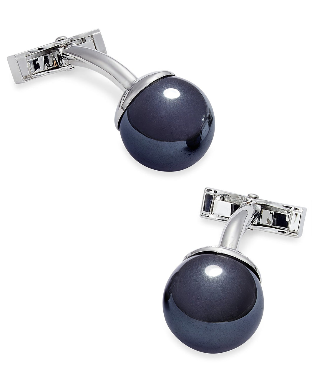 Sutton by Men's Stainless Steel Metallic Black Imitation Pearl Cuff Links
