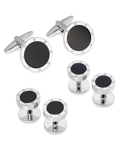 Sutton by Men's Silver-Tone Black Stone 2-Pc. Set Cuff Links