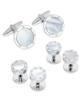 Sutton by Stainless Steel Mother-of-Pearl Stone 2-Pc. Set Cuff Links