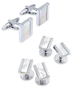 Men's Stainless Steel Mother-of-Pearl Stone Cuff Links
