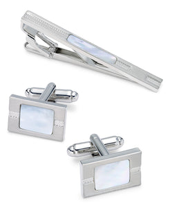Sutton by Men's Stainless Steel 3-Pc. Set Mother-of-Pearl Tie Clip & Cufflinks